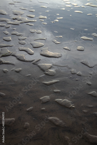 Textures in the wet sand at a beach