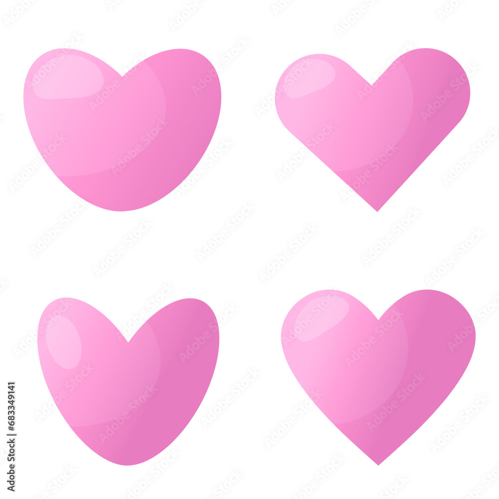 Cute simple flat pink hearts set. love elements for design