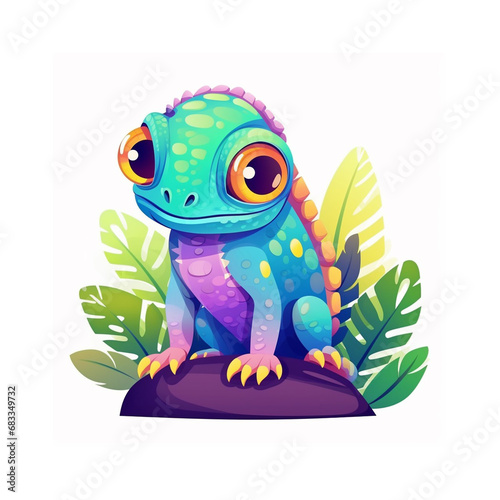 Cute cartoon chameleon in flat style