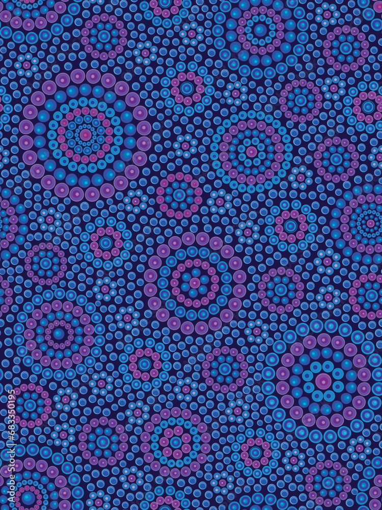Seamless abstract blue floral background. Handmade vecktor flowers pattern. Small blue dots