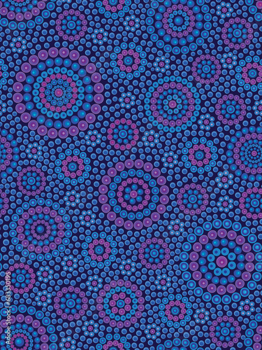 Seamless abstract blue floral background. Handmade vecktor flowers pattern. Small blue dots