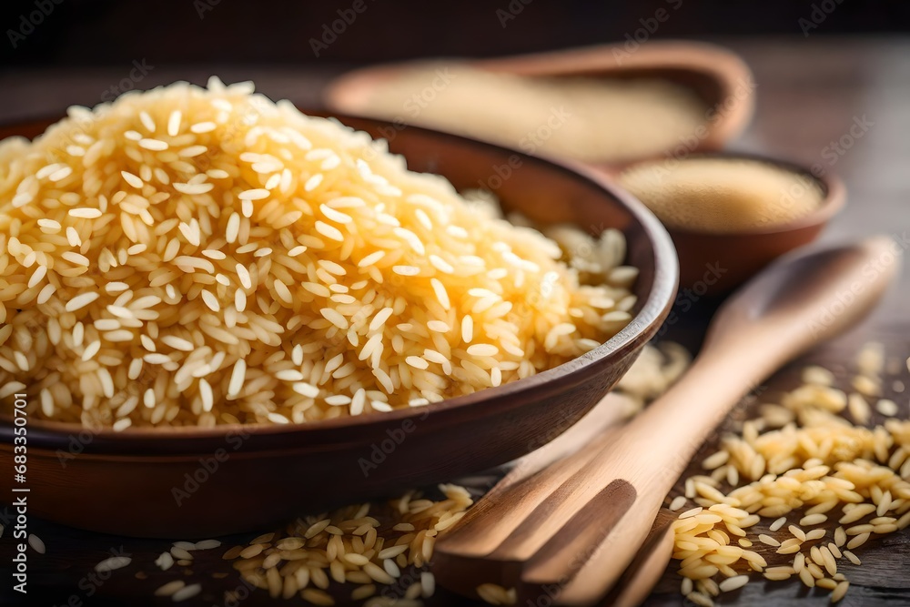 rice in a wooden spoon rice in a wooden spoon