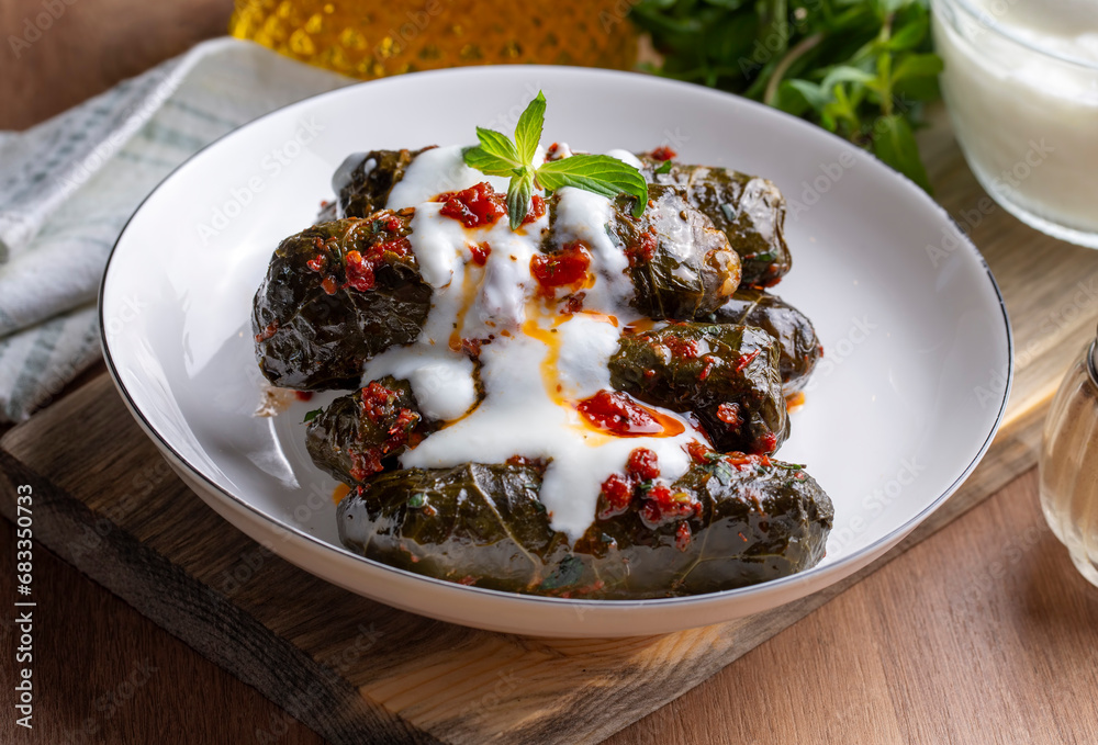 Stuffed collard greens with boiled leaves, traditonal turkish black sea