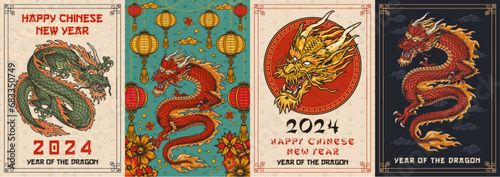 New year dragon set flyers