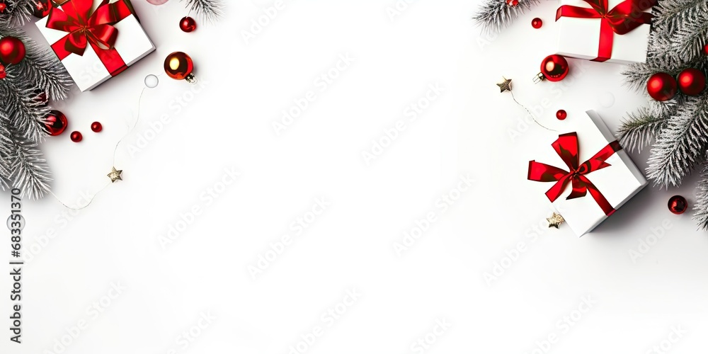 Festive flair. Artistic red ball on white background creating romantic and elegant christmas card design. Winter wonderland. Vibrant ornament framed in perfect for seasonal holiday banner Festive flair. Artistic red ball on white background creating romantic and elegant christmas card design. Winter wonderland. Vibrant ornament framed in perfect for seasonal holiday banner