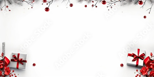 Festive flair. Artistic red ball on white background creating romantic and elegant christmas card design. Winter wonderland. Vibrant ornament framed in perfect for seasonal holiday banner