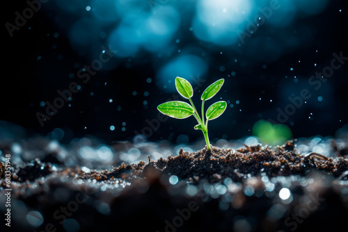 A single bean sprout emerging from the cold ground, symbolizing resilience and growth against all odds.