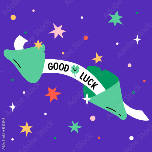 Good luck. Positive message fortune cookie. Cute trendy vector illustration. Card with motivation quote.