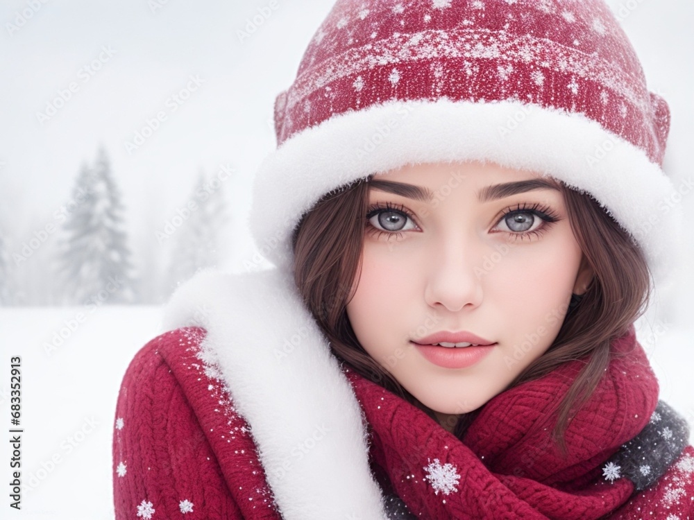 Beautiful woman portrait in winter landscape Beautiful woman portrait in winter landscape