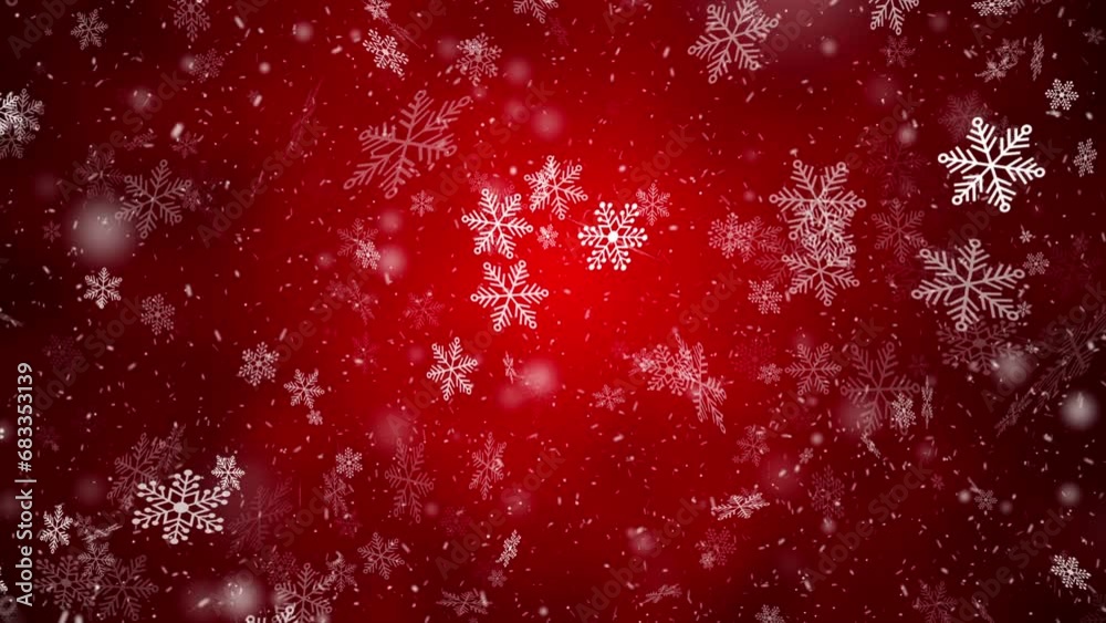 Red Christmas snowflake background. Winter snowfall background. Seamless loop Red Christmas snowflake background. Winter snowfall background. Seamless loop