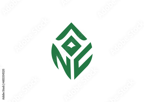 Creative initials letter NC arrow with leaf shape logo. 