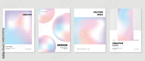 Aesthetic posters design set. Cute gradient holographic background vector with pastel colors, geometric shapes. Beauty ideal design for social media, cosmetic product, promote, banner, ads.