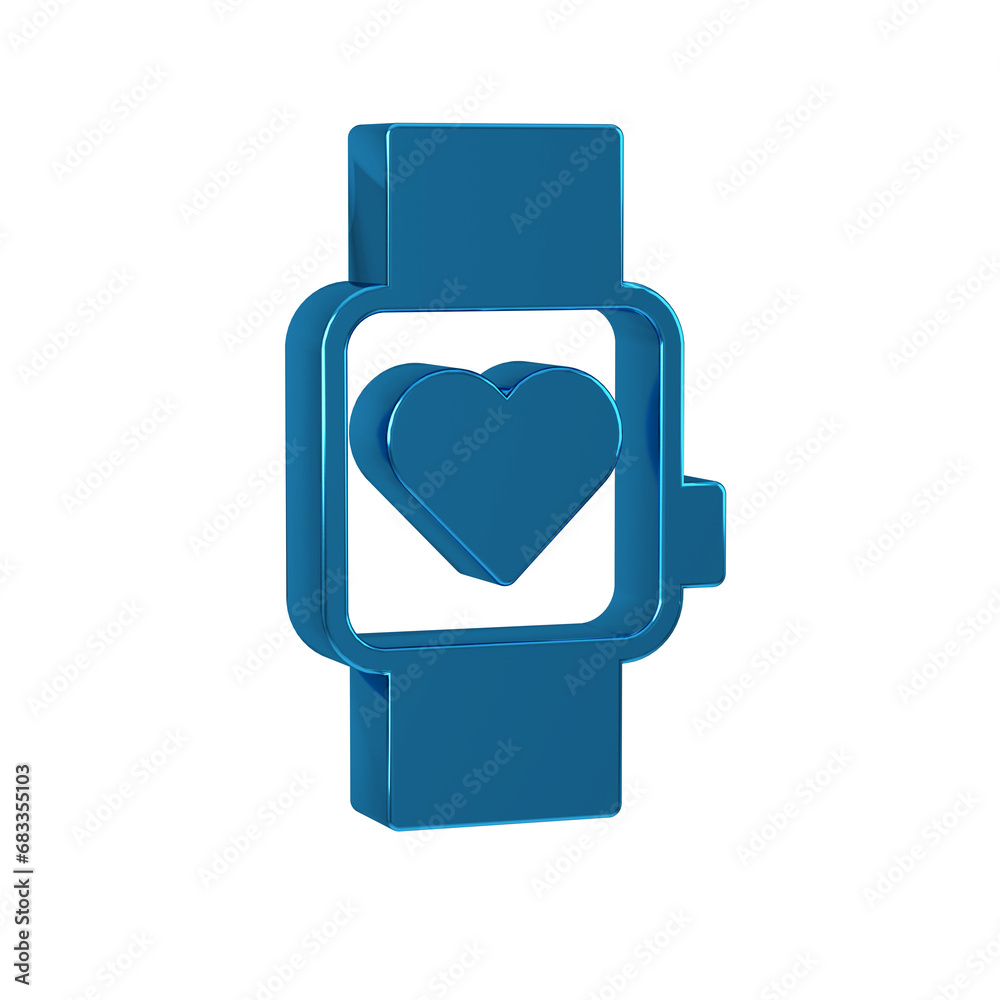 Blue Smart watch showing heart beat rate icon isolated on transparent background. Fitness App concept. Blue Smart watch showing heart beat rate icon isolated on transparent background. Fitness App concept.