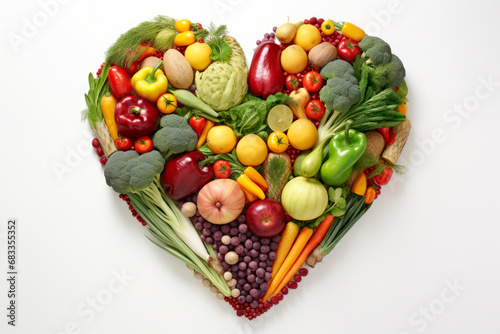 heart made with vegetables and fruits. Healthy food concept photo