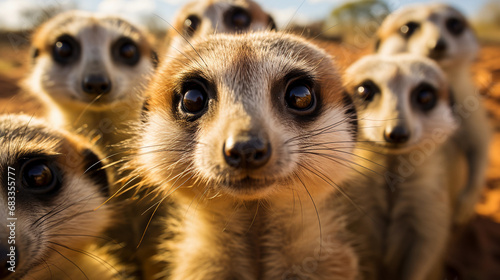 A Curious Meerkat Stands Near the Camera, Symbolizing Vigilance and the Intricate Bonds of Wildlife in the Heart of the African Plains