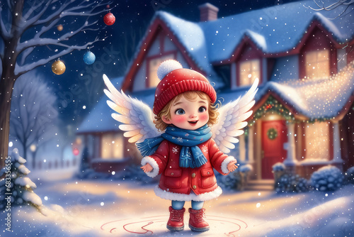 Nikolaus und Christkind Besuch im Winter Wonderland, generated image