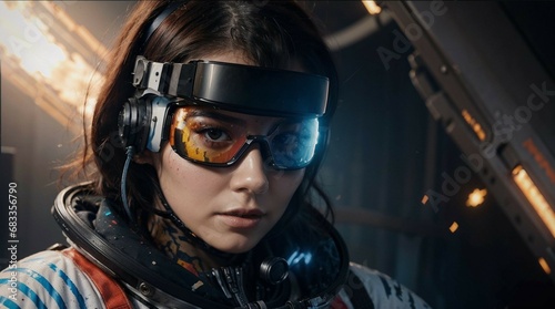 Hyper-Realistic Illustrations of a beautiful cyberpunk astronaut woman in a spacesuit  © Pesm
