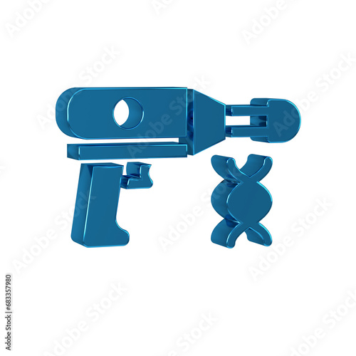 Blue Transfer liquid gun in biological laborator icon isolated on transparent background.