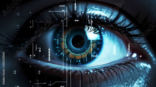 Human eye for biometric scan, secure identity concept，PPT background