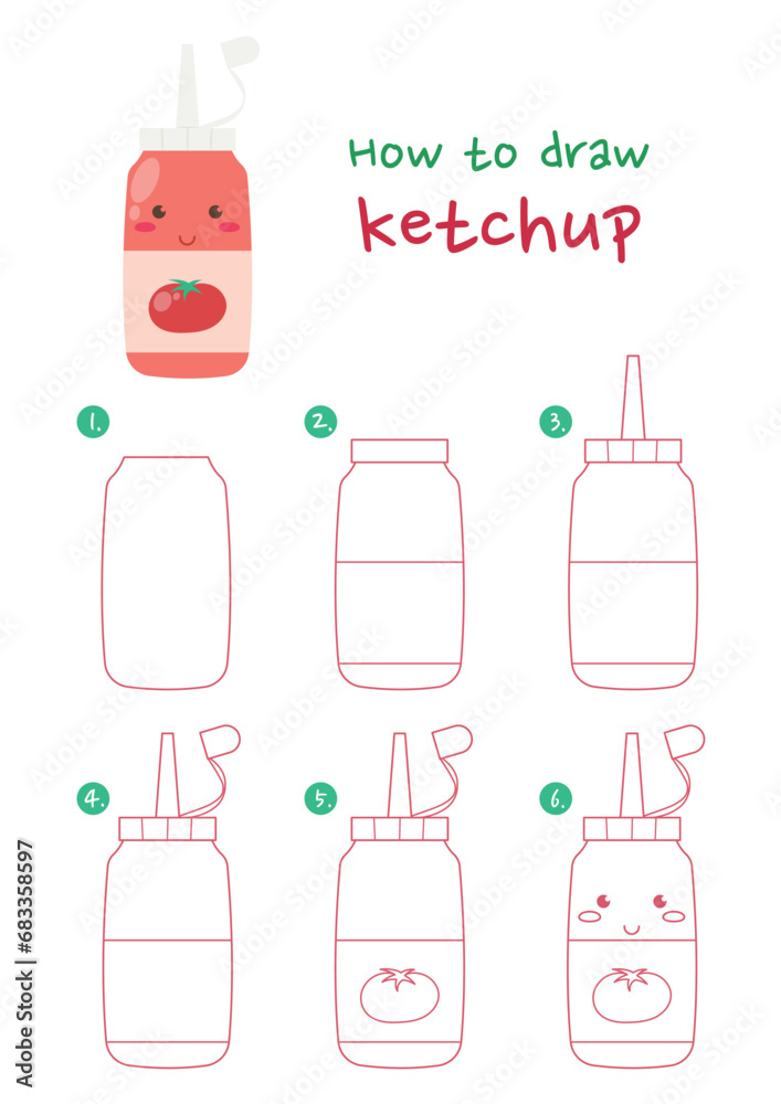 How to draw ketchup vector illustration. Draw tomato ketchup bottle