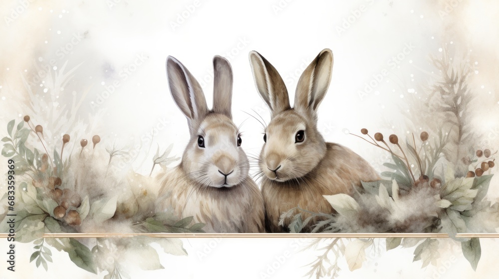 Obraz premium A couple of rabbits sitting next to each other