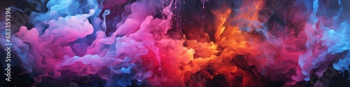 A close up of a painting of colored smoke