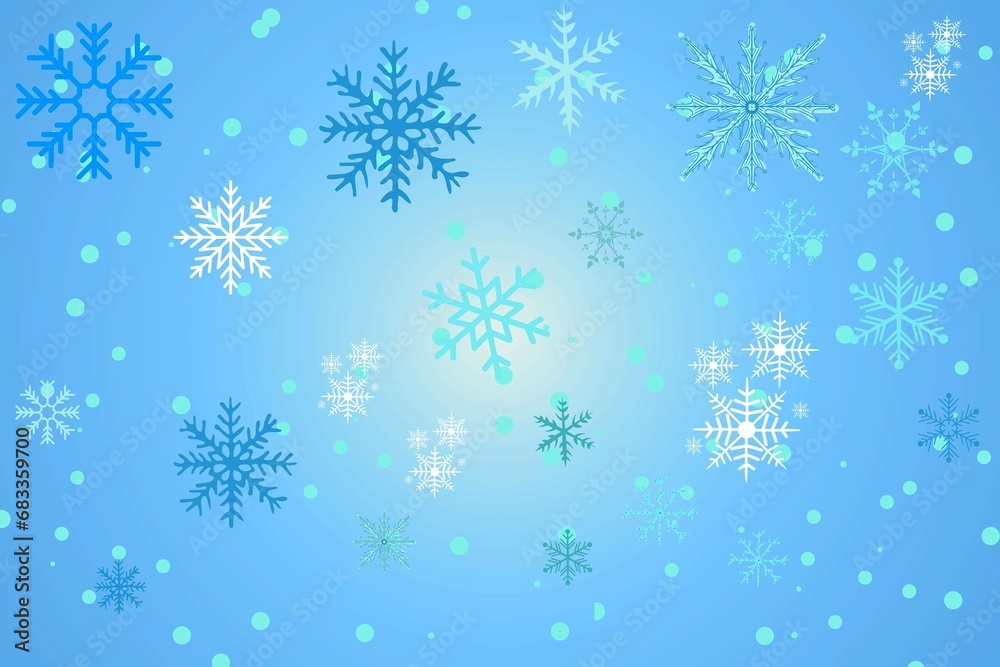 Abstract winter background from snowflakes Christmas blue background with snow winter.