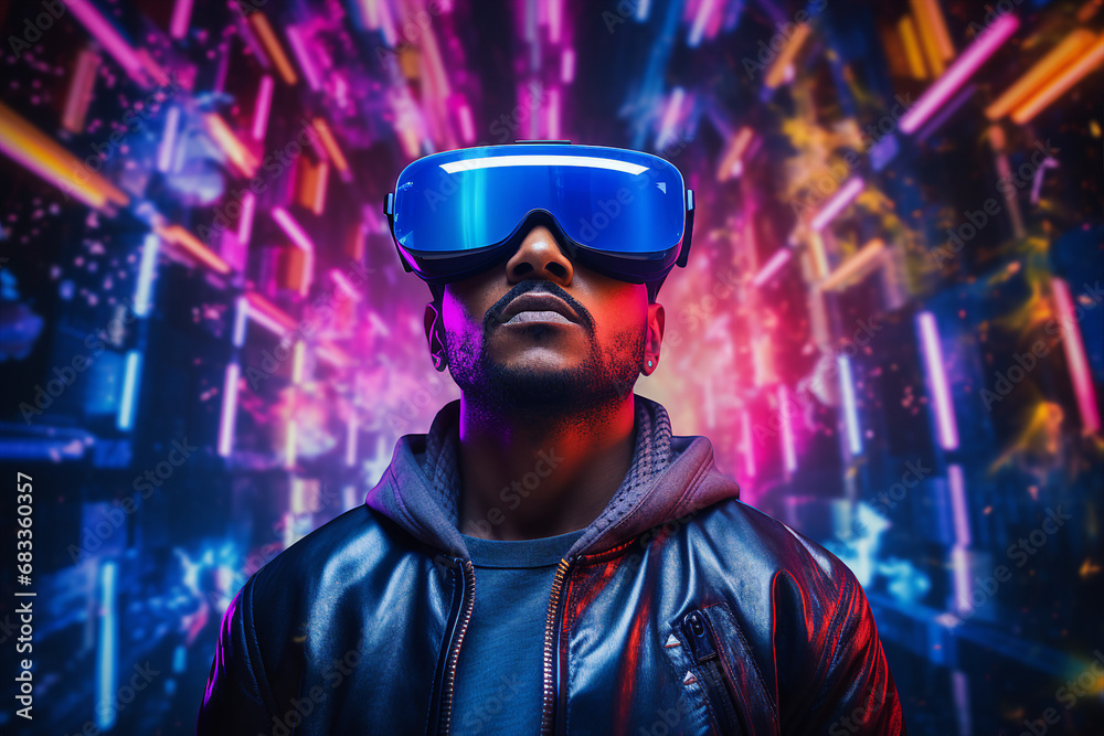 Youngster watching 3d object in virtual world fun cheerful vr glasses goggles generative ai Youngster watching 3d object in virtual world fun cheerful vr glasses goggles generative ai