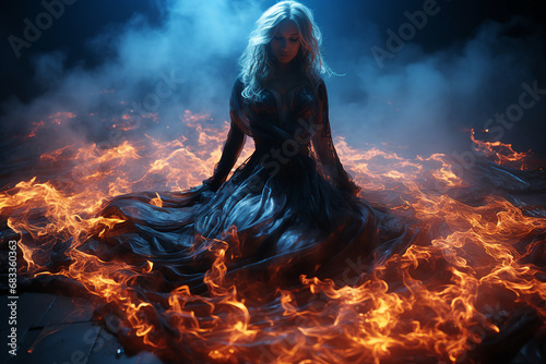 Generative ai photo creative collage of powerful wiccan summon dangerous dark demon