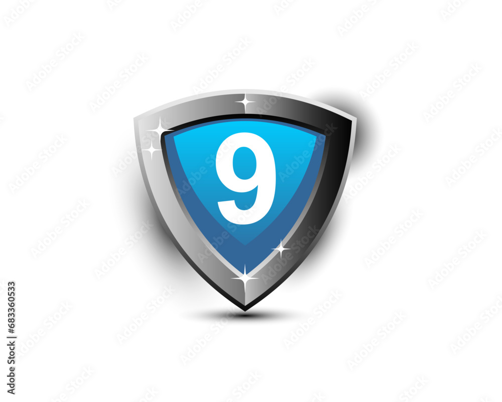 Modern shield number 9 icon badge vector design. Modern shield logo, badge logo design template Modern shield number 9 icon badge vector design. Modern shield logo, badge logo design template