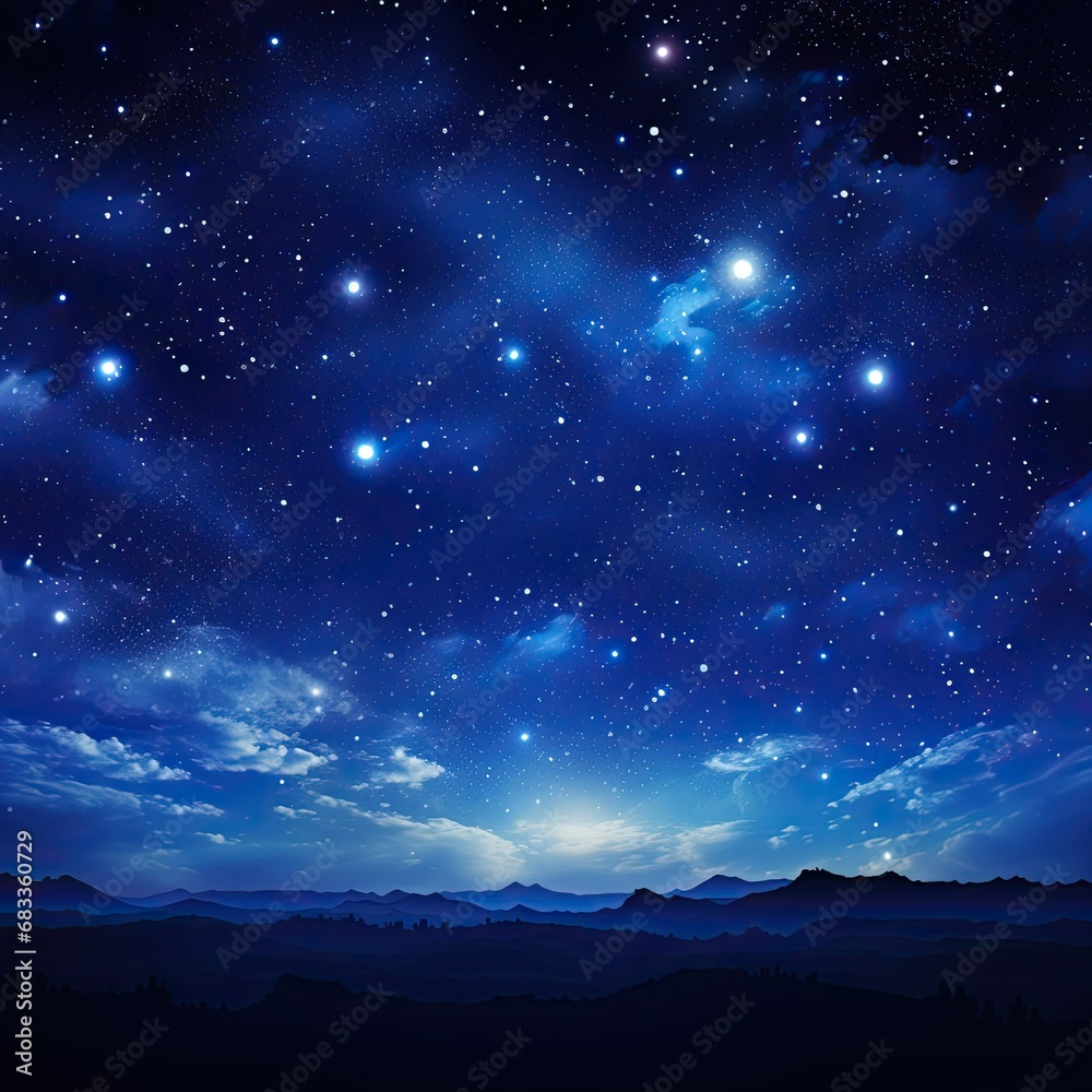 deep blue starry sky over the mountains, background, sky landscape