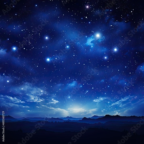 deep blue starry sky over the mountains, background, sky landscape