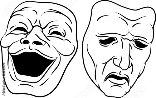 Theater or theatre drama comedy and tragedy masks illustration