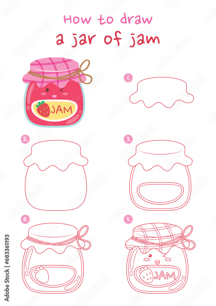 How to draw a jar of jam vector illustration. Draw jam jar step by step