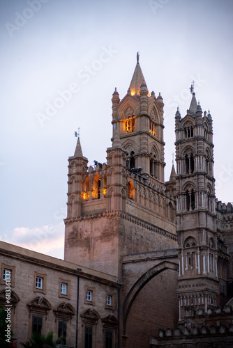 The Cathedral of the City of Palermo, in the South of Italy on Blurred Background