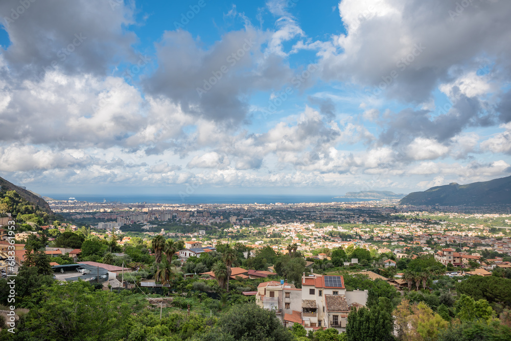 Panoramic View Of The Gulf Of Palermo, In The South Of Italy, Taken From The Cathedral Of Monreale