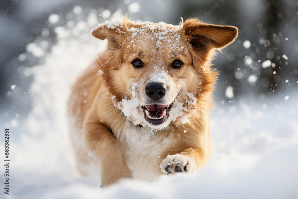 Fluffy human friend happy dog playing in the snow posing running outdoors Generative AI picture Fluffy human friend happy dog playing in the snow posing running outdoors Generative AI picture