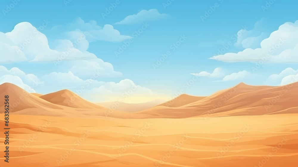 A dry desert surrounded by sand dunes with a clear sky. A dry desert surrounded by sand dunes with a clear sky.