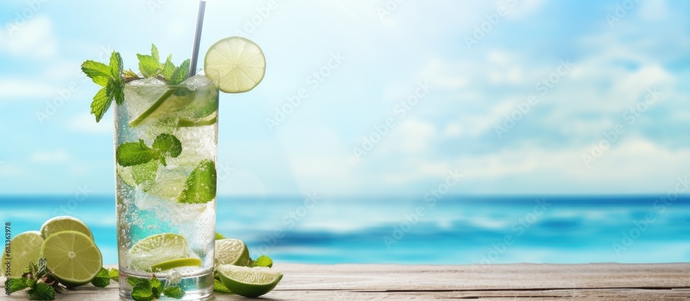 Beachside wine bar with mojitos in the summertime - obrazy, fototapety, plakaty 