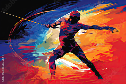 Abstract illustration of a person javelin thrower.