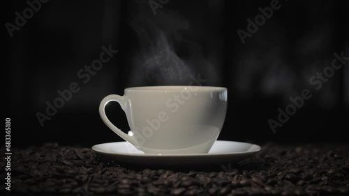 Coffee cup with natural steam smoke of coffee