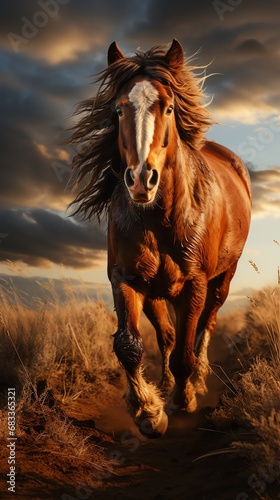a horse running through tall grass © Dumitru