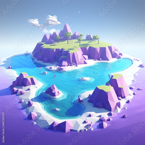 a cartoon island with water and trees