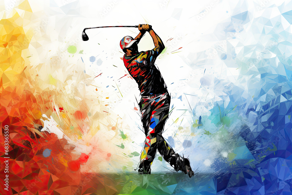 Abstract illustration of a person playing golf. - obrazy, fototapety, plakaty 