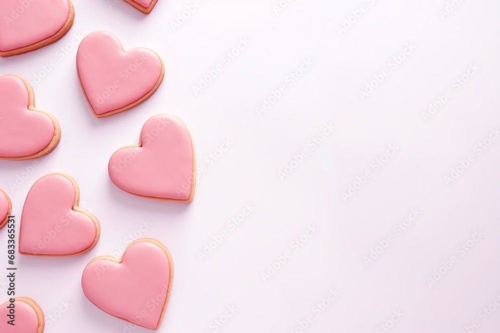 a group of pink heart shaped cookies