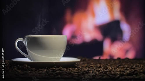 Coffee cup with natural steam smoke of coffee