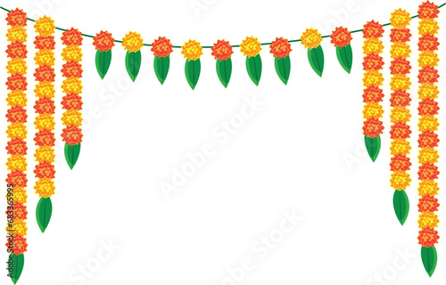 indian marigold garland, toran design, flower bunting vector