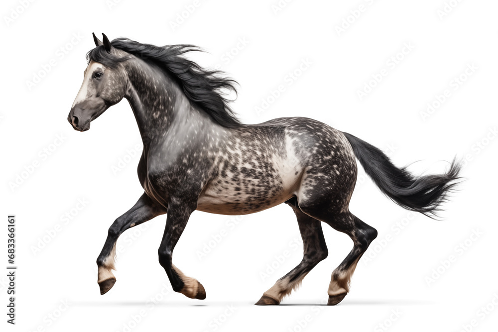 Fototapeta premium Black appaloosa horse running in isolated background