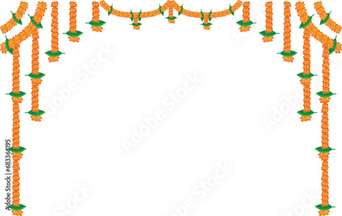 indian marigold garland, toran design, flower bunting vector