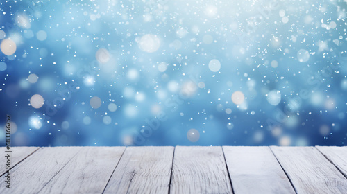 Winter Wonderland Serenity: Snowy Blurred Blue Background © Sunanta